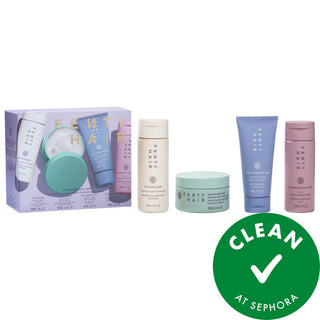 Fenty Beauty by Rihanna The Mini Maintenance Crew Universal Hair Start'R Kit - Vegan Hair Care Kit with Replenicore-5 for Repair, Hydration, and Heat Protection Fenty Beauty Mini Maintenance Crew Hair Kit - Repair & Hydrate hair care kit, Fenty Beauty by Rihanna, Replenicore-5, vegan hair products, gluten-free hair care, cruelty-free hair products, travel-size hair care, heat protectant styler, hair repair treatment, universal hair care, hair repair, hydration, heat protection, straight hair, wavy hair, cur