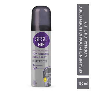Sesu Men's Hair Removal Cream Spray - 8 Minute Quick Hair Removal, Moisturizing, Dermatologically Tested - 5.07 fl oz Sesu Men's Hair Removal Cream Spray - Quick & Moisturizing men's hair removal cream, hair removal spray for men, dermatologically tested hair removal, moisturizing hair removal cream, easy hair removal for men, hair removal for normal skin, Sesu men's hair removal, 8-minute hair removal, E Vitamin hair removal cream, AromaGuard technology