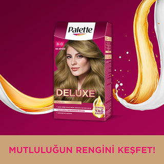 Palette Deluxe 8-0 Honey Blonde Hair Dye - Permanent, Long Lasting Color & Shine, Deep Nourishment with Oils Palette Deluxe Honey Blonde Hair Dye: Permanent Color & Shine hair dye, permanent hair color, hair color, Palette Deluxe, honey blonde hair dye, 8-0 hair dye, long lasting hair color, hair coloring, hair dye with oil, shiny hair dye, hair color with oil, blonde hair, hair nourishment, hair shine, vibrant hair color, at-home hair color, hair dye for women, hair dye for long hair, new hair color, hair 