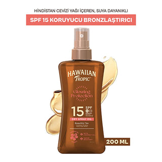 Hawaiian Tropic SPF 15 Dry Spray Tanning Oil: Protect & Bronze with Coconut & Aloe, Vegan & Cruelty-Free Sunscreen - Water Resistant Hawaiian Tropic SPF 15 Dry Oil: Bronze & Protect! Hawaiian Tropic SPF 15, dry spray tanning oil, sunscreen oil, coconut oil sunscreen, vegan sunscreen, cruelty-free sunscreen, water resistant sunscreen, bronzing sunscreen, sun protection oil, tanning oil, SPF 15, coconut oil, aloe vera, dry oil, water resistant, vegan, cruelty-free, recycled packaging, sun protection, tanning,