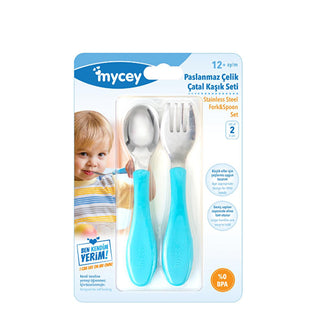 mycey stainless steel fork spoon set blue, mycey toddler utensils set Mycey Stainless Steel Fork Spoon Set - Blue | Child Safe Mycey Stainless Steel Fork Spoon Set - Blue mycey, fork-spoon-set, toddler-utensils, baby-feeding, child-safe, bpa-free, easy-to-use, self-feeding, dining, ai-generated