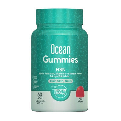 Ocean Gummies - Dietary Supplement for Hair, Skin & Nail Health - 60 Strawberry Flavor Gummies