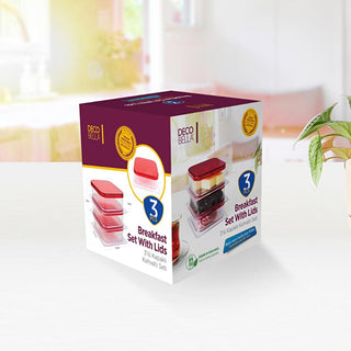 decobella 3-piece breakfast set in stackable design, spills and odor preventing lids of breakfast set Decobella 3-Piece Breakfast Set - Space-Saving Design | Family Friendly Decobella 3-Piece Breakfast Set | Space-Saving Design breakfast-set, decobella, stackable-storage, family-friendly, kitchenware, hygienic, dishwasher-safe, food-safe, space-saving, ai-generated