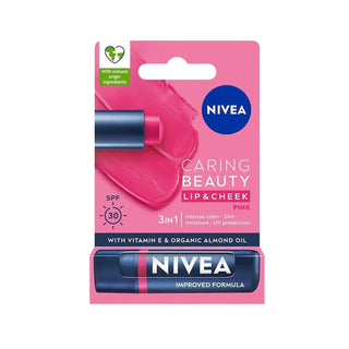 Nivea Lip and Cheek Balm with SPF30 - Multifunctional Moisturizing Tinted Lip Care for Lips and Cheeks, Pink, 0.17 oz Nivea Lip & Cheek Balm SPF30 - Moisturizing & Tinted Lip balm with SPF, Cheek tint, Multifunctional cosmetic, Moisturizing lip care, Nivea lip balm, Lip care, Cheek care, Tinted lip balm, SPF30, Compact beauty product, Travel-friendly cosmetics, Natural flush, Everyday makeup, Beauty essentials, Skincare, Makeup, Nivea cosmetics