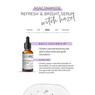 Skin401 Niacinamide Refresh Bright Serum 30ml - Brightens, Hydrates, and Minimizes Pores - Vegan & Cruelty-Free Skin401 Niacinamide Serum - Brightens & Hydrates Skin Niacinamide Serum, Brightening Serum, Vegan Skincare, Cruelty-free Beauty Products, Skin Brightening, Hyaluronic Acid Serum, Anti-acne Serum, Skin Hydration, Niacinamide 10%, Refresh and Brighten Skin, skincare for bright complexion, vegan beauty products, acne prevention serum, skin renewal, ethical skincare