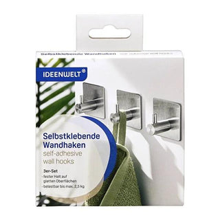 Ideenwelt Damage-Free Wall Hooks: 2.5kg Adhesive Hooks - Silver Removable Hooks (3 Pack) – No Drilling! Ideenwelt Damage-Free Wall Hooks: Adhesive & Removable! wall hook, adhesive hook, damage-free hook, self-adhesive hook, removable wall hook, small wall hook, silver wall hook, 2.5kg wall hook, wall hooks, adhesive, damage free, hanging, organization, renter friendly, dorm, kitchen, bathroom, silver, home decor, picture hanging, tool organization, apartment living, renter essentials, organization solution,