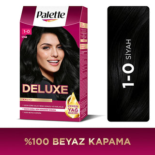 Palette Deluxe: Intense Black Hair Dye 1-0 - Long Lasting Color, Deep Conditioning with Micro Oils, At-Home Permanent Hair Coloring Palette Deluxe Black Hair Dye: Long Lasting Color & Shine black hair dye, permanent black hair color, long lasting black hair dye, hair dye with micro oils, Palette Deluxe black, 1-0 black hair dye, hair coloring, at-home hair color, black hair, permanent hair color, hair color, hair dye, micro oils, deep conditioning, long-lasting color, vibrant color, intense black, at home h