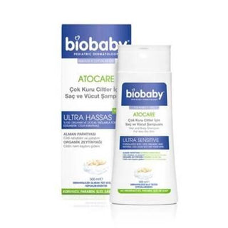 biobaby hair and body shampoo for dry skin bottle, biobaby shampoo packaging front view Biobaby Hair and Body Shampoo for Dry Skin - 300 ml Biobaby Hair and Body Shampoo for Dry Skin | 300 ml biobaby, baby-products, hair-and-body-shampoo, dry-skin, gentle-cleanser, infant-care, moisturizing-shampoo, parents, chamomile-extract, ai-generated