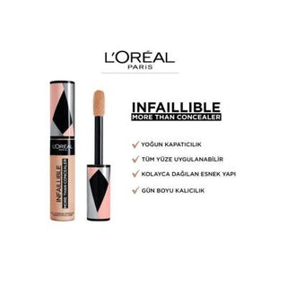 Loreal Paris Infaillible Concealer - High Coverage, Long Lasting Makeup for All Skin Types - 0.37 fl oz Loreal Paris Infaillible Concealer - 24hr High Coverage Loreal Paris Infaillible Concealer, High coverage concealer, Long-lasting concealer, Concealer for all skin types, Makeup concealer, Cosmetics, Beauty products, Makeup essentials, Concealer, Long-lasting makeup, Flawless finish, Nourishing formula, Elastic texture, Large sponge applicator