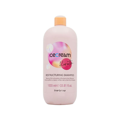 Inebrya Ice Cream Keratin Restructuring Shampoo - 1000ml Large Capacity for Damaged Hair Repair