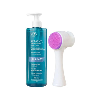 Ducray Keracnyl Gel - 400ml Cleansing Gel & Facial Brush for Acne-Prone & Oily Skin - Effective Facial Cleansing Solution Ducray Keracnyl Gel - Effective Cleansing for Acne-Prone Skin Ducray Keracnyl Gel, Acne-prone skin cleansing, Oily skin care products, Facial cleansing gel, Cleansing brush gift, Skincare for acne, Dermatologically tested products, Facial care, Oily skin solutions, Acne management, Skincare routine, Gentle cleansing, Effective skincare, Dermatological expertise