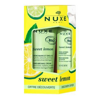 Nuxe Sweet Lemon Hand Cream & Lip Balm Set: Moisturizing Hand & Lip Care with Refreshing Lemon Scent Nuxe Sweet Lemon Hand Cream & Lip Balm Set - Hydrating Skincare hand cream, lip balm, sweet lemon, Nuxe, skincare set, moisturizing hand cream, hydrating lip balm, lemon scented skincare, hand and lip care, beauty set, natural skincare, everyday hydration, gifts for her, gifts, lemon scent, moisturizing, hydrating, skin care, beauty, cosmetic set, dry skin relief, chapped lips, travel size, purse size, skin 