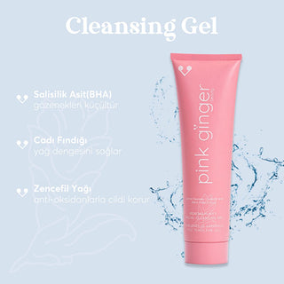 Pink Ginger Revitalizing Cleanser 150 ml, Gentle purifying gel for all skin types, Pink Ginger facial cleanser in a clear bottle Pink Ginger Revitalizing and Purifying Facial Cleanser - Gentle Gel for All Skin Types | 150 ml Pink Ginger Revitalizing Cleanser - Gentle Purifying Gel 150ml pink-ginger, facial-cleanser, purifying-gel, revitalizing-skincare, gentle-cleanser, salicylic-acid, witch-hazel, ginger-oil, skincare, ai-generated
