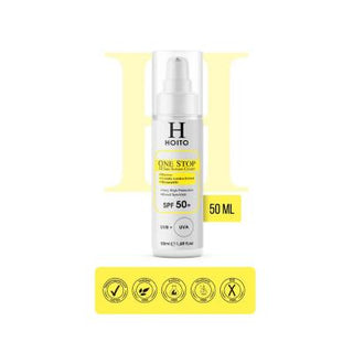 hoito sunscreen spf50+ product image, hoito sunscreen application on skin, hoito sunscreen ingredients Hoito Sunscreen SPF50+ - 50ml | Ideal for Sensitive Skin Hoito Sunscreen SPF50+ - 50ml hoito, sunscreen, spf50, sun-protection, sensitive-skin, makeup-base, non-greasy, water-based, ai-generated, cream