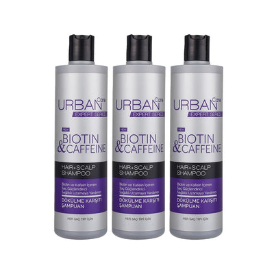 URBAN Care Expert Biotin & Caffeine Anti-Hair Loss Shampoo - 3 Pack of 350ml - Strengthens Hair Follicles & Reduces Shed