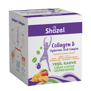 shazel collagen hyaluronic acid powder pack, shazel collagen supplement with green coffee, healthy beauty powder blend by shazel Shazel Collagen & Hyaluronic Acid - Green Coffee Blend | 10g x 12 Shazel Collagen & Hyaluronic Acid - Green Coffee Blend shazel, collagen, hyaluronic-acid, green-coffee, beauty-supplement, health-supplements, skin-care, hydration, beauty-enthusiasts, ai-generated
