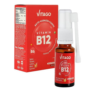 Vitago Vitamin B12 Spray: Fast Absorbing Methylcobalamin B12 Supplement for Energy, Immune Support & Fatigue Reduction - Sublingual, Sugar & Gluten-Free Vitago B12 Spray: Energy & Immune Support - Methylcobalamin Vitamin B12 Spray, Methylcobalamin B12, Sublingual B12, Vitamin B12 supplement, B12 for energy, B12 and B6 vitamins, B12 for fatigue, Fast absorbing B12, Vitamin B12, Methylcobalamin, Sublingual, Energy, Immune Support, Fatigue Reduction, Sugar-free, Gluten-free, Coloring-free, liquid supplement, B