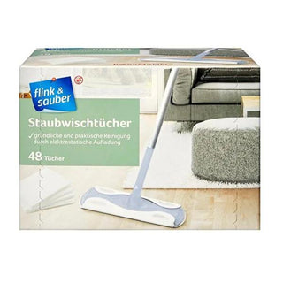 Flink & Sauber Cleaning Cloth Refills 48-Pack: Electrostatic Microfiber Dusters for Hardwood, Laminate, & Tile Floors - Superior Dust & Dirt Removal Flink & Sauber Cleaning Cloths: Microfiber Dusters for Hard Floors cleaning cloth refills, microfiber dust cloths, dry floor cleaning cloths, hardwood floor dust cloths, laminate floor cleaning cloths, tile floor cleaning cloths, static dust cloths, sweeper cloth refills, cleaning cloths, dust cloths, floor cleaning, hardwood floor cleaning, laminate floor clea