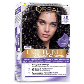 L'Oreal Paris Excellence Cool Creme 3.11: Cool Dark Brown Hair Dye, Anti-Brass, 100% Gray Coverage - At Home Hair Color L'Oreal Cool Dark Brown Hair Dye: Anti-Brass, Gray Coverage hair dye, cool dark brown hair dye, anti-brass hair color, gray coverage hair dye, at home hair color, purple shampoo for colored hair, purple mask for brassiness, Loreal Excellence hair dye, cool creme hair dye, dark ash brown hair dye, hair color, cool tone, brassiness, gray coverage, pro-keratin, purple shampoo, purple mask, ho