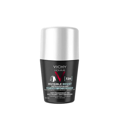 Vichy Men's Invisible Resist Roll-on Deodorant 50ml - Anti-Perspirant, Long-Lasting Odor Protection for Active Men