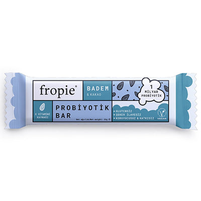 Fropie Almond Cacao Probiotic Bar: Vegan, Gluten-Free, Sugar-Free - Healthy Gut & Delicious Snack - Natural Energy & Ant