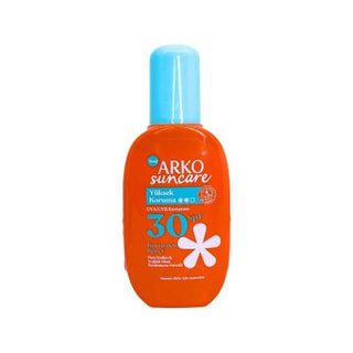 arko suncare spf30 sunscreen spray bottle, application of arko suncare spf30 sunscreen on skin Arko Suncare SPF30+ Sunscreen Spray - High Protection | 200 ml Arko Suncare SPF30+ Sunscreen Spray | 200 ml arko, suncare, spf30, sunscreen-spray, sensitive-skin, water-resistant, sun-protection, lightweight, quick-absorbing, ai-generated