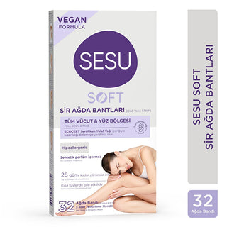 sesu soft wax strips packaging, sesu soft wax strips in action, sesu soft wax strips with cleansing wipes Sesu Soft Wax Strips - Easy to Use | 32 Strips Sesu Soft Wax Strips - Easy to Use | 32 Strips wax-strips, hair-removal, beauty-care, skincare, easy-to-use, ecocert, dermatologically-tested, ultimate-smoothness, women, ai-generated