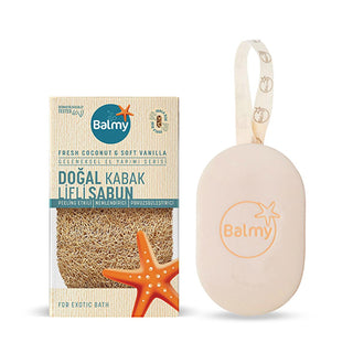 Balmy Natural Loofah Soap with Coconut Scent - Exfoliating, Moisturizing, and Gentle on Skin Balmy Natural Loofah Soap - Exfoliate & Moisturize natural loofah soap, exfoliating soap, coconut scented soap, glycerin enriched soap, natural skincare products, gentle skincare, moisturizing soap, exfoliating skincare, coconut soap, glycerin soap, skincare essentials, bath and body products, natural bath products