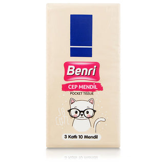 benri pocket tissues front view, benri pocket tissues showing pack contents, benri pocket tissues lifestyle usage Benri Pocket Tissues - 10 Count Pack for Hygiene and Comfort | Small Size Benri Pocket Tissues - 10 Pack for Personal Hygiene benri, pocket-tissues, personal-hygiene, single-use, general-public, high-absorbency, ergonomic-design, convenient-packaging, summer-use, ai-generated
