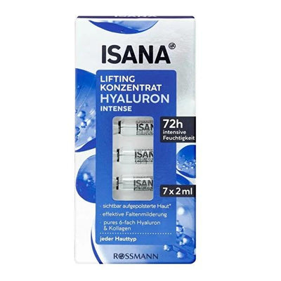 Isana Hyaluron Intense: Anti-Aging Hyaluronic Acid Serum Ampoules for Intense Hydration & Wrinkle Reduction - 7x2ml, Col
