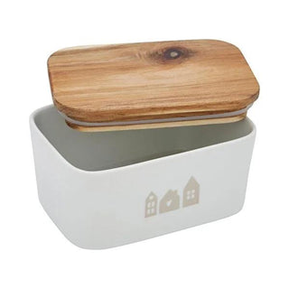 Ideenwelt Ceramic Butter Dish with Acacia Wood Lid: Keep Butter Fresh, 250g Capacity - Elegant Butter Keeper & Container Ideenwelt Ceramic Butter Dish - Keep Butter Fresh & Soft butter dish, ceramic butter dish, butter keeper, butter container, wooden lid butter dish, FSC acacia wood butter dish, 250g butter dish, küchenutensilien, butterdose, kitchenware, butter storage, acacia wood, FSC certified, sustainable kitchen, eco-friendly kitchen, softened butter, home cooking, baking, kitchen accessories, table 