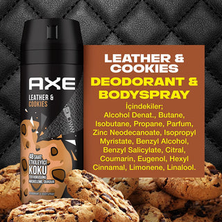 Axe Leather & Cookies Deodorant Spray for Men: 48 Hour Odor Protection, Long Lasting Fresh Scent with Cardamom & Mandarin Notes Axe Leather & Cookies Deodorant: 48 Hour Freshness! Axe deodorant, men's deodorant spray, long lasting deodorant, kakule mandalina deodorant, leather cookies deodorant, 48 hour odor protection, fresh scent deodorant, body spray for men, deodorant, body spray, men's grooming, fragrance, cardamom, mandarin, leather, suede, cookie, vanilla, personal care, odor protection, axe body spr