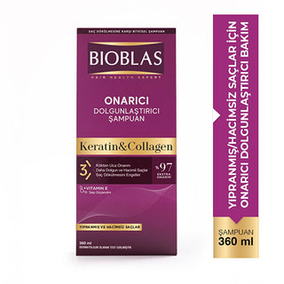 Bioblas Collagen + Keratin Shampoo for Thinning Hair - 12.18 fl oz, Volumizing, Paraben-Free Bioblas Collagen Shampoo - Volumizing & Paraben-Free Collagen Shampoo, Keratin Shampoo, Paraben-free Shampoo, Hair Loss Treatment, Volumizing Shampoo, Bioblas, Hair Care, Hair Nourishment, Hair Strengthening, Chemical-Free Hair Care, Daily Hair Care, Women's Hair Care, Hair Volume, Hair Health