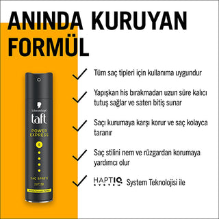 Taft Power Express: Extra Strong Hold Hair Spray - 48H Mega Hold, Fast Drying, Adds Shine - [Volume] fl oz Taft Power Express: Strong Hold Hair Spray - Long Lasting Shine hair spray, strong hold hair spray, shine hair spray, fast drying hair spray, long lasting hair spray, hair styling product, Taft hair spray, extra hold hair spray, hair styling, hair care, style, hold, shine, fast drying, long lasting, hair product, women's hair, hairspray, volume hairspray
