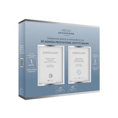 Institut Esthederm Osmoclean Skincare Set - Gentle Deep Pore Cleanser & Lightening Buffing Mask for Purified, Brightened