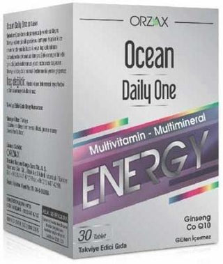 Orzax Ocean Daily One Energy: Boost Your Vitality with Multivitamin & Mineral Supplement, Gluten-Free, Natural Energy - 30 Tablets Orzax Energy Multivitamin: Boost Energy & Health - Gluten-Free multivitamin, multimineral supplement, daily vitamin, energy supplement, gluten-free vitamin, natural vitamins and minerals, panax ginseng supplement, coenzyme Q10 supplement, vitamin B complex, antioxidant supplement, vitamins, minerals, energy boost, fatigue reduction, immune support, gluten-free, sugar-free, natur