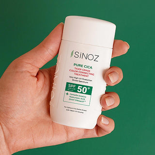 Sinoz Cica Tiger Grass Tinted Sunscreen SPF50+: Color Correcting, Redness Reducing Mineral Sunscreen with Hyaluronic Acid - Evens Skin Tone Sinoz Cica Tinted SPF50: Color Correcting, Redness Reducing tinted sunscreen, color correcting sunscreen, Cica sunscreen, tiger grass sunscreen, mineral sunscreen SPF50, redness reducing sunscreen, sunscreen for sensitive skin, tone evening sunscreen, Centella Asiatica sunscreen, hyaluronic acid sunscreen, SPF50, broad spectrum, redness, uneven skin tone, sensitive skin