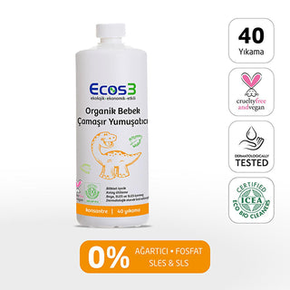 ecos3 organic baby laundry softener 1000 ml, eco-friendly baby laundry softener bottle Ecos3 Organic Baby Laundry Softener - Extra Concentrated 40 Washes | 33.8 fl oz Ecos3 Organic Baby Laundry Softener 1000 ml ecos3, baby-laundry-softener, organic, vegan, eco-friendly, concentrated, family-friendly, softener, biodegradable, ai-generated