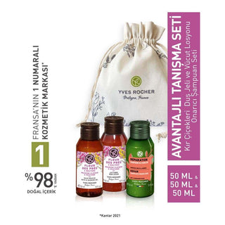 Yves Rocher Travel-Sized Personal Care Set - Romantik Kır Çiçekleri Scented Moisturizing Shower Gel, Body Lotion & Repairing Shampoo Yves Rocher Travel-Sized Personal Care Set - Romantik Kır Çiçekleri Scent travel-sized personal care set, meadow flowers scented products, moisturizing shower gel, moisturizing body lotion, repairing prebiotic shampoo, sample-sized beauty products, Yves Rocher, personal care travel set, skincare on the go, haircare essentials, romantic meadow flowers fragrance, gentle cleansin