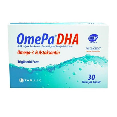 OmePa Omega-3 Dietary Supplement - 750mg DHA, 225mg EPA per Softgel Capsule, with Astaxanthin