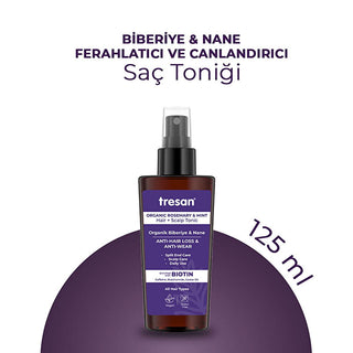 tresan rosemary mint hair tonic bottle, application of tresan hair tonic, ingredients of tresan hair tonic Tresan Rosemary & Mint Hair Tonic - Nourishing Formula for Hair Loss | 125 ml Tresan Rosemary & Mint Hair Tonic - Anti-Hair Loss 125 ml tresan, hair-tonic, rosemary-mint, anti-hair-loss, nourishing-hair-care, moisture-balance, easy-combing, daily-use, biotin, ai-generated