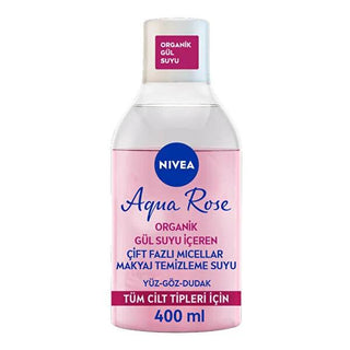 Nivea Aqua Rose Dual Phase Makeup Remover with Organic Rose Water - Gentle, Moisturizing, and Effective for All Skin Types - 13.53 fl oz Nivea Aqua Rose Makeup Remover - Gentle & Moisturizing makeup remover, dual-phase makeup remover, rose water skincare, organic skincare products, moisturizing cleanser, Nivea, Aqua Rose series, gentle skincare, effective makeup removal, skincare for all skin types, organic rose water benefits, long-lasting hydration, dermatologically tested products
