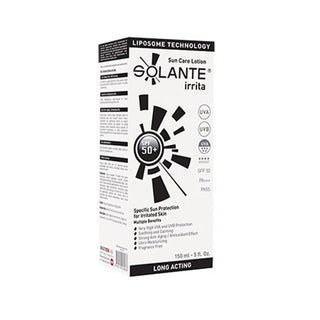 solante sunscreen irritable 150ml bottle, solante sunscreen texture on hand, model applying solante sunscreen Solante Sunscreen Irrita SPF 50+ - Special Sun Protection | 150 ml Solante Sunscreen - Irrita SPF 50+ | 150 ml sunscreen, solante, spf-50, sensitive-skin, anti-aging, skin-care, irritant-protection, water-resistant, non-greasy, ai-generated