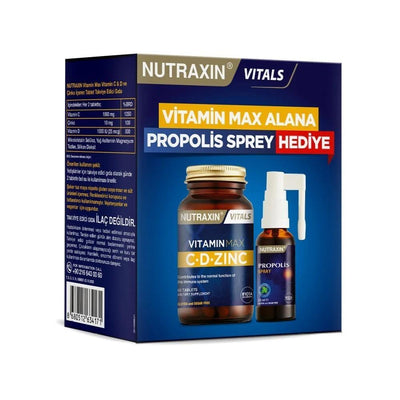 Nutraxin Vitamin Max Propolis Supplement Package - Boosts Immune System with Vitamin C, Zinc & Propolis Spray