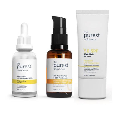 The Purest Solutions: Sunscreen SPF50+ Brightening Skincare Set - Vitamin C, Hyaluronic Acid Serums - Sun Protection, An