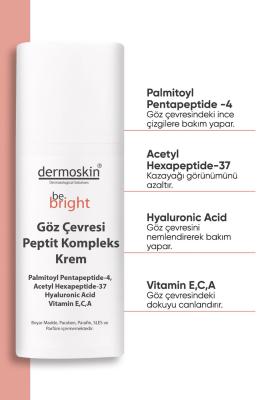 dermoskin be bright eye cream packaging, dermoskin be bright eye cream application Dermoskin Be Bright Eye Cream - Peptide Complex | 15ml Dermoskin Be Bright Eye Cream - Peptide Complex | 15ml dermoskin, eye-cream, peptide-complex, dark-circles, puffiness, fine-lines, eye-care, skin-rejuvenation, moisturizing, ai-generated