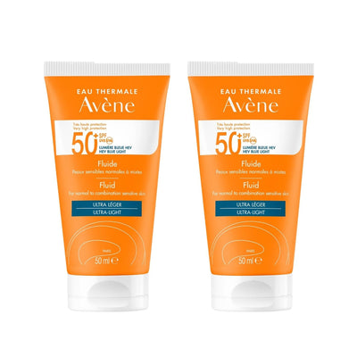 Avene Solaire Fluide SPF 50+ Sunscreen (2-Pack): High UVA/UVB Protection for Sensitive Skin | Best Sun Protection for Fa