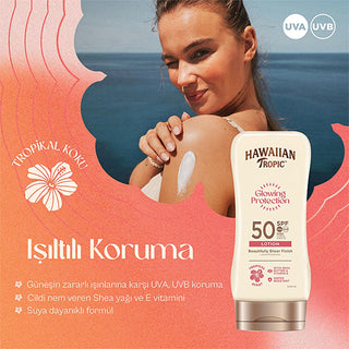 Hawaiian Tropic Glowing Protection SPF 50 Sunscreen Lotion - UVA/UVB, Vegan & Cruelty-Free, Moisturizing - 6.09 fl oz Hawaiian Tropic SPF 50 Sunscreen - Vegan UVA/UVB Protection sunscreen lotion, SPF 50 sunscreen, Hawaiian Tropic sunscreen, vegan sunscreen, cruelty-free sunscreen, UVA UVB protection, water resistant sunscreen, sun protection lotion, sunscreen with shea butter, glowing skin sunscreen, sun protection, moisturizing sunscreen, vegan, cruelty-free, sun damage prevention, anti-aging, skincare, be