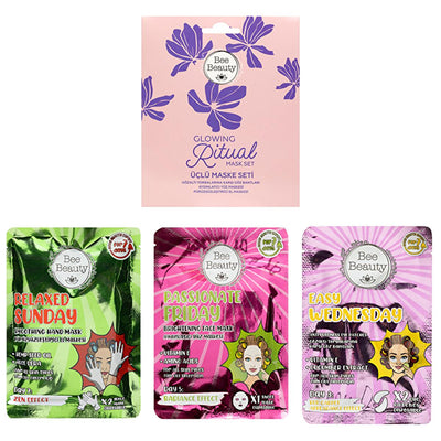 Bee Beauty Glowing Ritual: Face and Hand Mask Set - Reduce Puffiness, Brighten Skin, Smooth Hands - Easy Skincare Routin