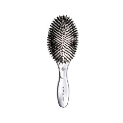 Olivia Garden Expert Care: Oval Boar Bristle Hair Brush for Ultimate Shine & Hair Health - Silver Styling Tool